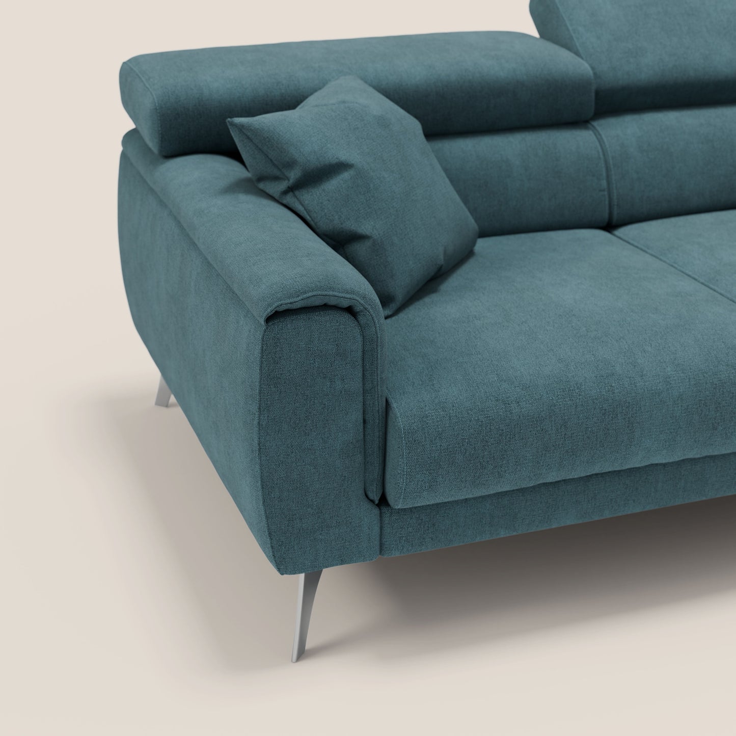 Caravaggio Divano angolare con sedute scorrevoli in tessuto morbido impermeabile T02 petrolio