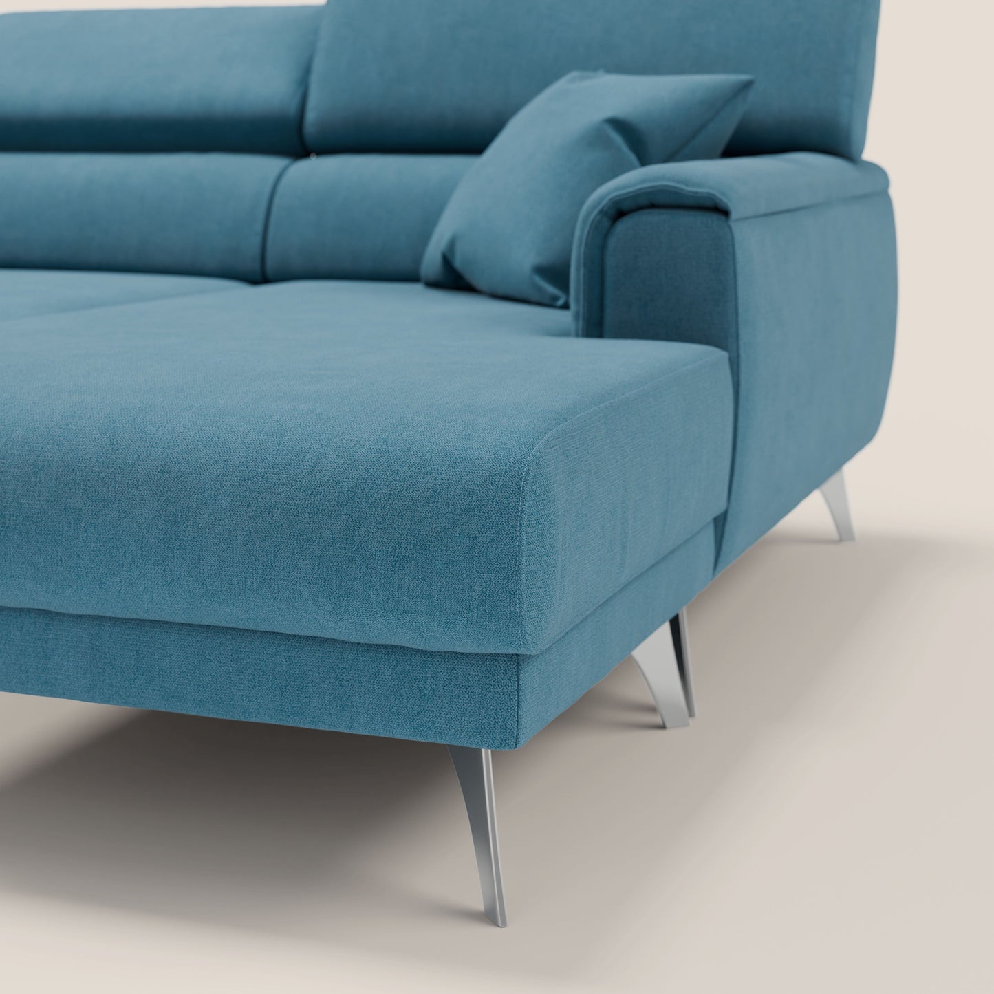 Caravaggio Divano angolare con sedute scorrevoli in tessuto morbido impermeabile T02 azzurro