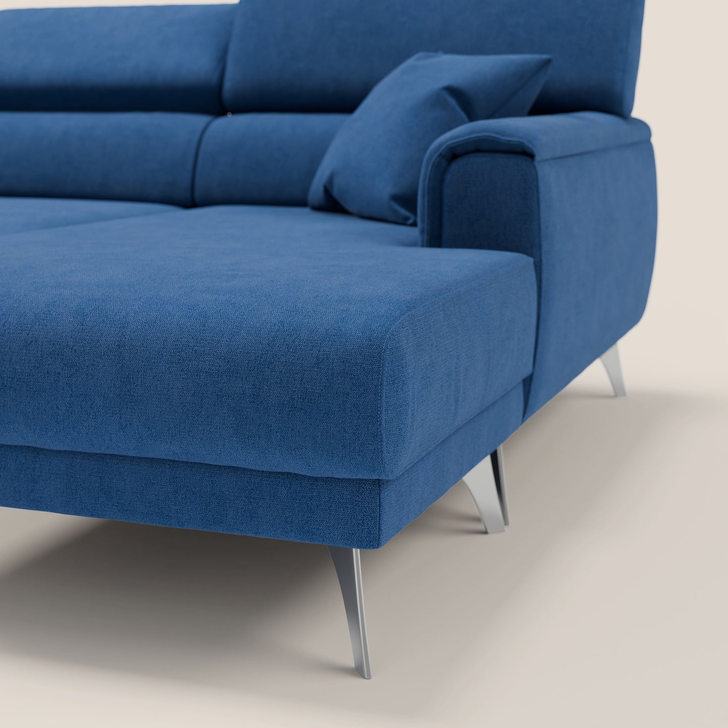 Caravaggio Divano angolare con sedute scorrevoli in tessuto morbido impermeabile T02 blu