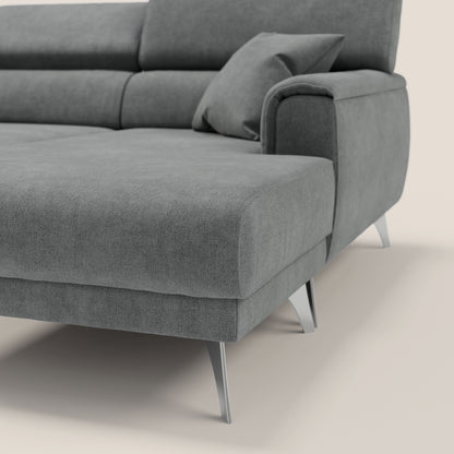 Caravaggio Divano angolare con sedute scorrevoli in tessuto morbido impermeabile T02 grigio