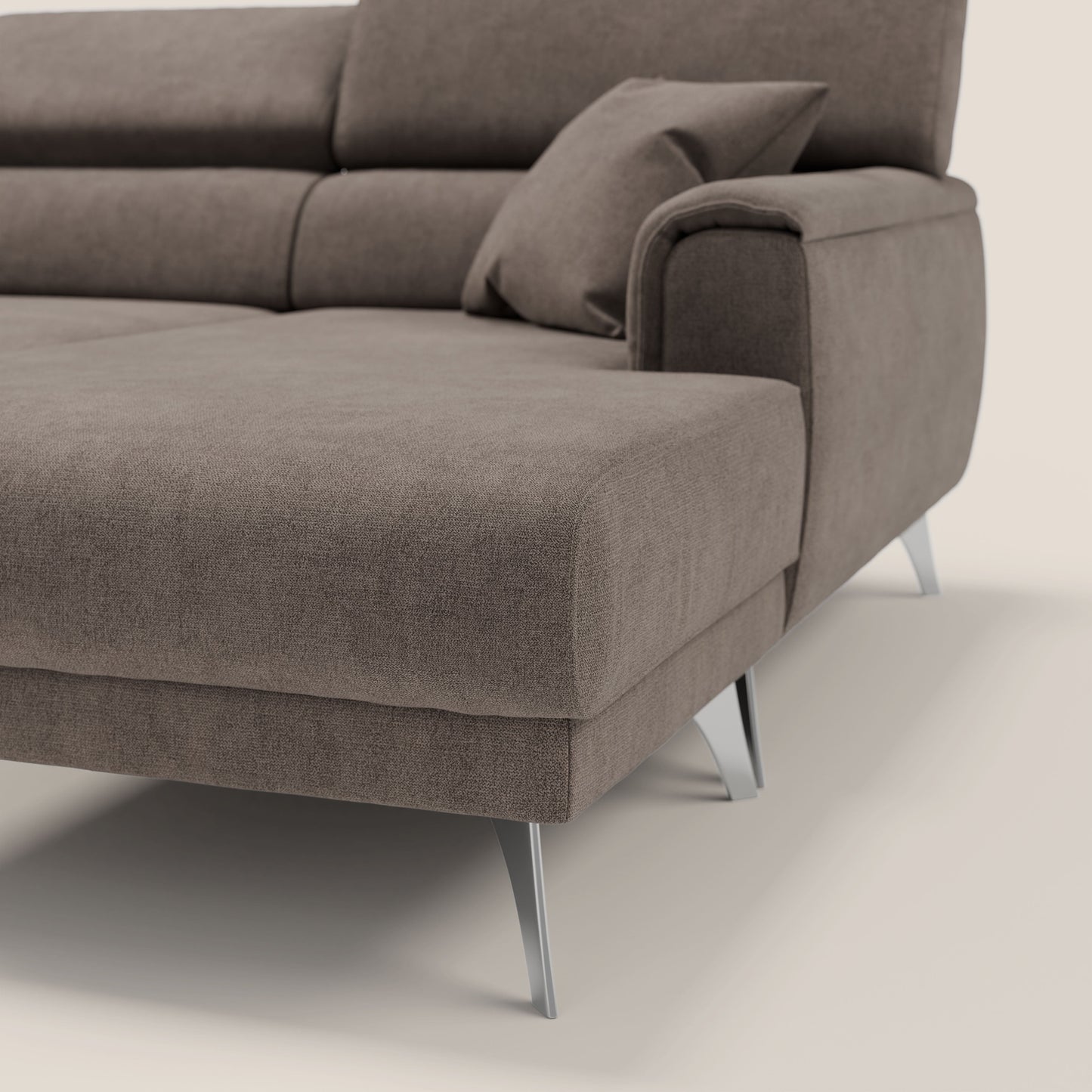 Caravaggio Divano angolare con sedute scorrevoli in tessuto morbido impermeabile T02 marrone