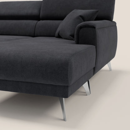 Caravaggio Divano angolare con sedute scorrevoli in tessuto morbido impermeabile T02 nero