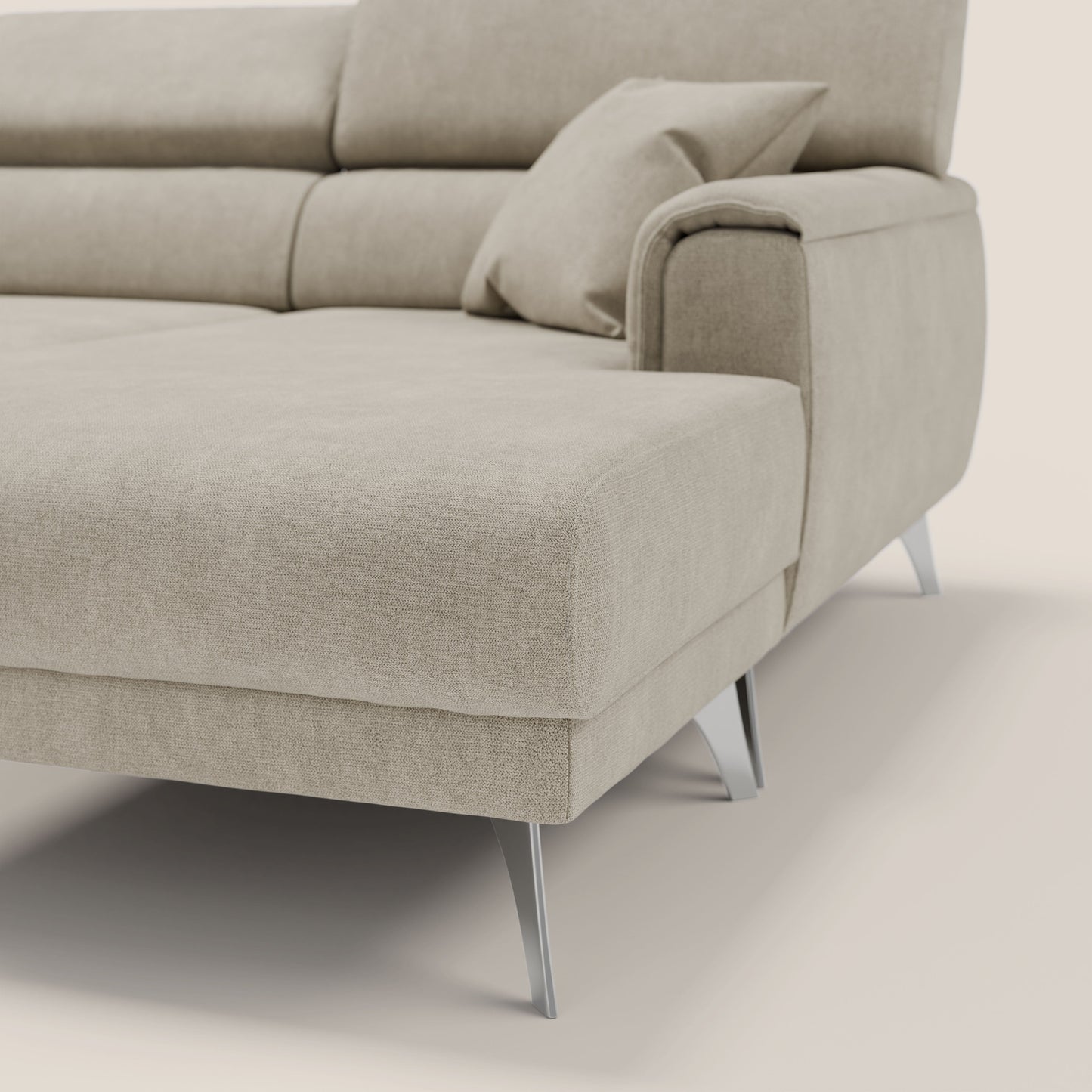 Caravaggio Divano angolare con sedute scorrevoli in tessuto morbido impermeabile T02 panna