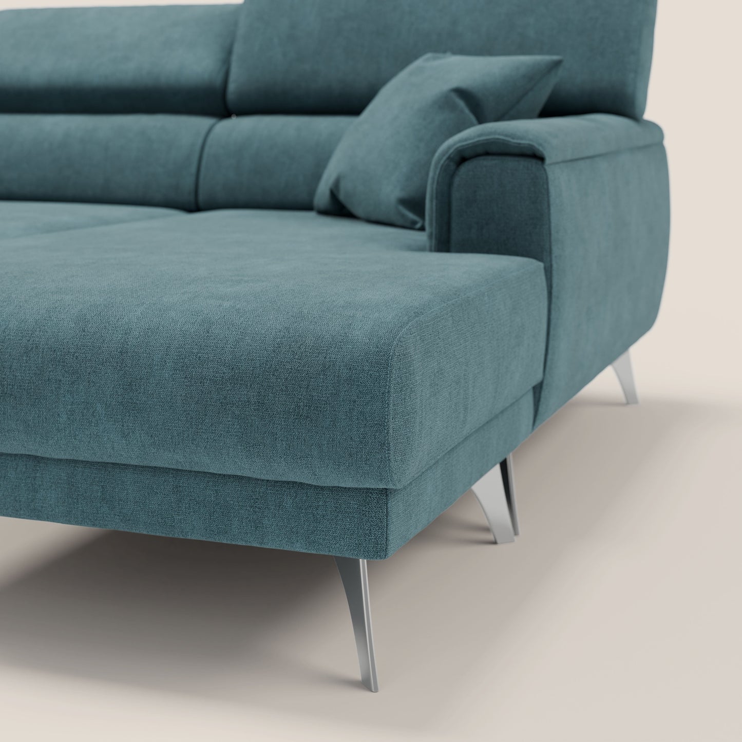 Caravaggio Divano angolare con sedute scorrevoli in tessuto morbido impermeabile T02 petrolio