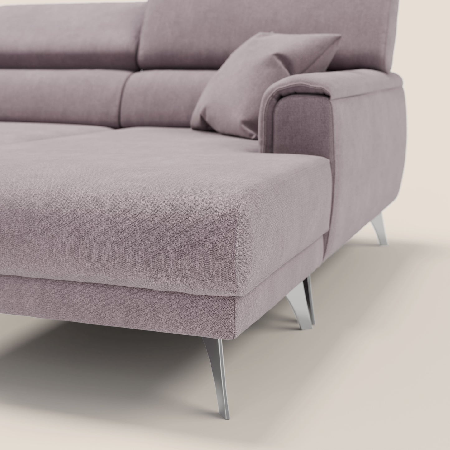 Caravaggio Divano angolare con sedute scorrevoli in tessuto morbido impermeabile T02 rosa