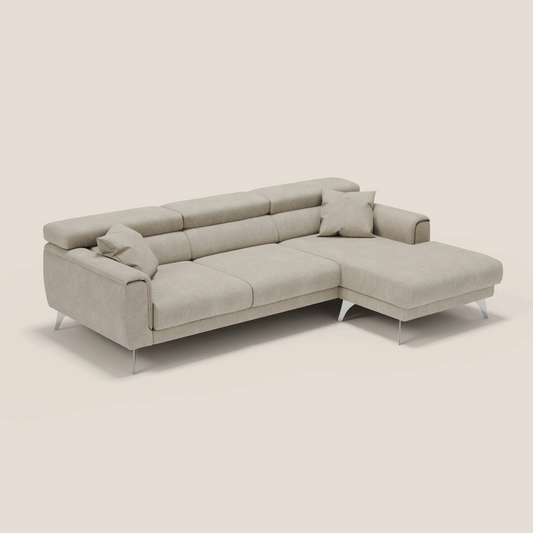 Caravaggio Divano angolare con sedute scorrevoli in tessuto morbido impermeabile T02 panna