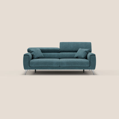 Divano Caravaggio con sedute allungabili e poggiatesta reclinabili in tessuto impermeabile T02 petrolio