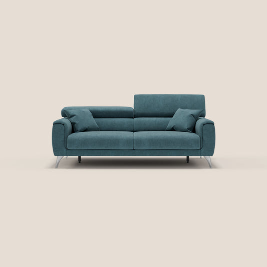 Divano Caravaggio con sedute allungabili e poggiatesta reclinabili in tessuto impermeabile T02 petrolio