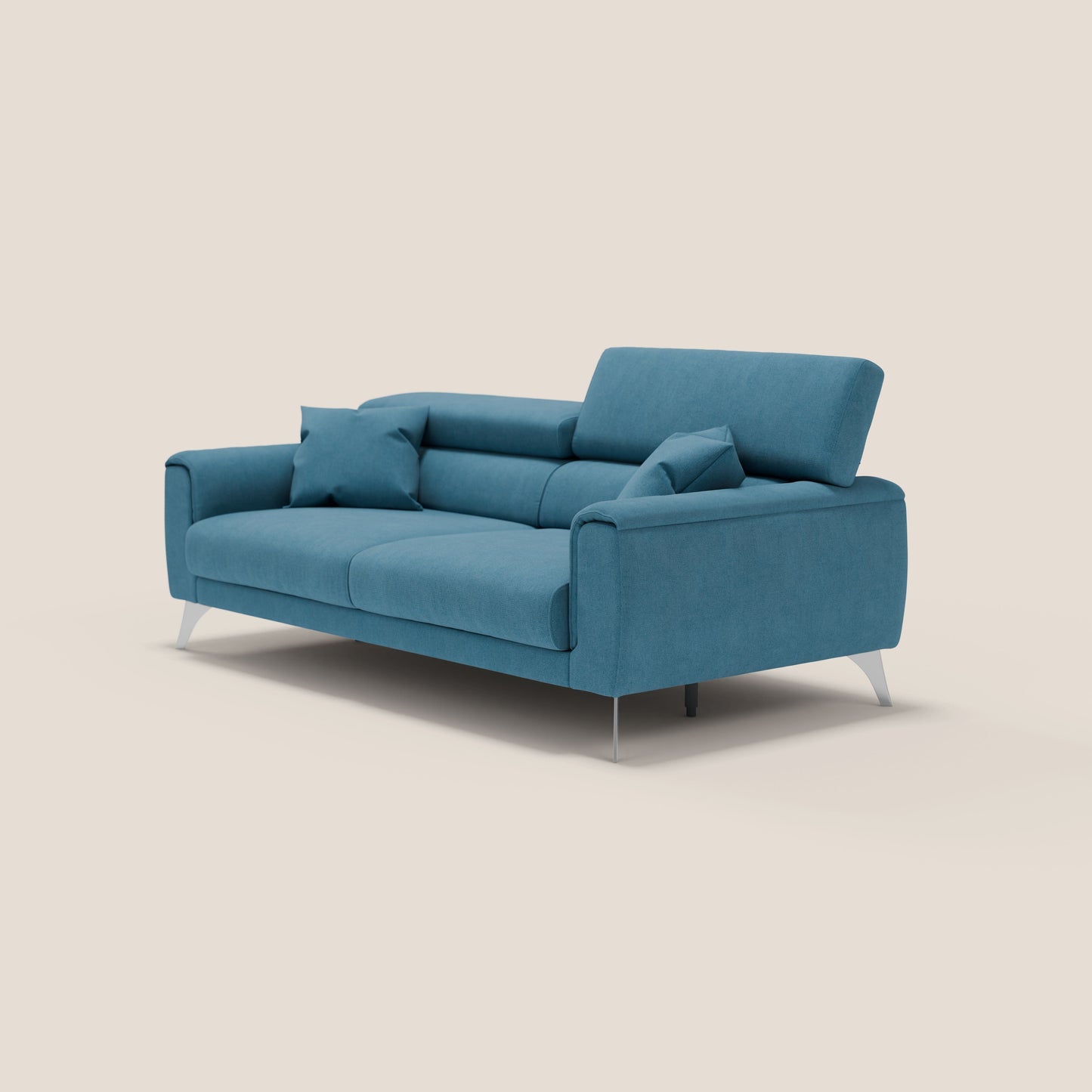 Caravaggio divano con sedute allungabili e poggiatesta reclinabili in tessuto impermeabile T02 azzurro