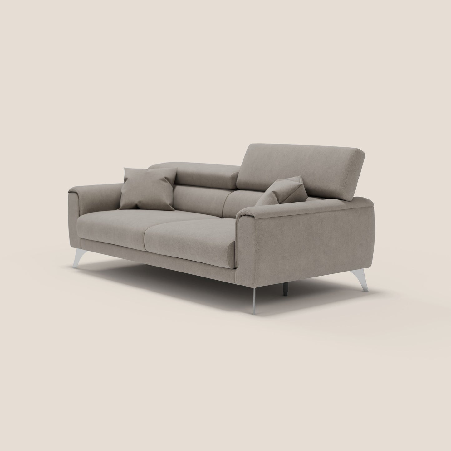 Caravaggio divano con sedute allungabili e poggiatesta reclinabili in tessuto impermeabile T02 beige