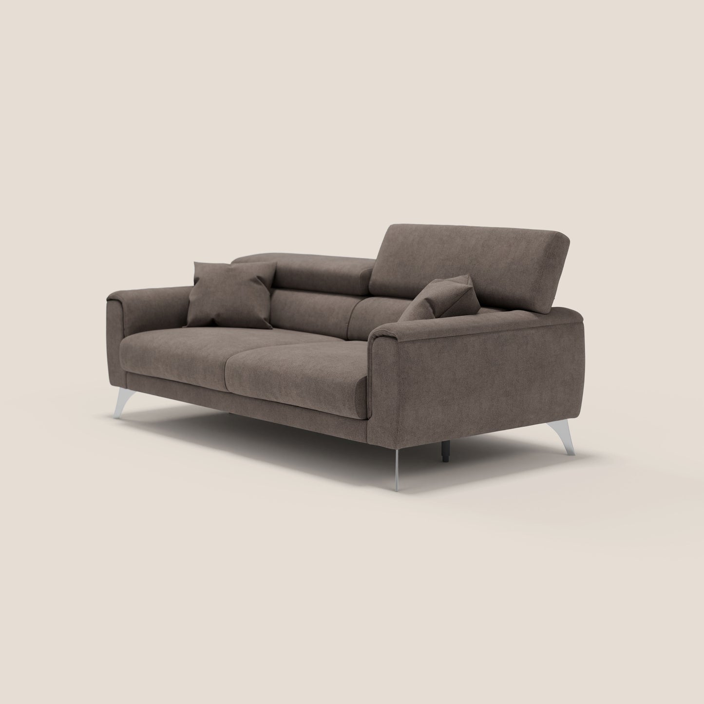 Caravaggio divano con sedute allungabili e poggiatesta reclinabili in tessuto impermeabile T02 marrone