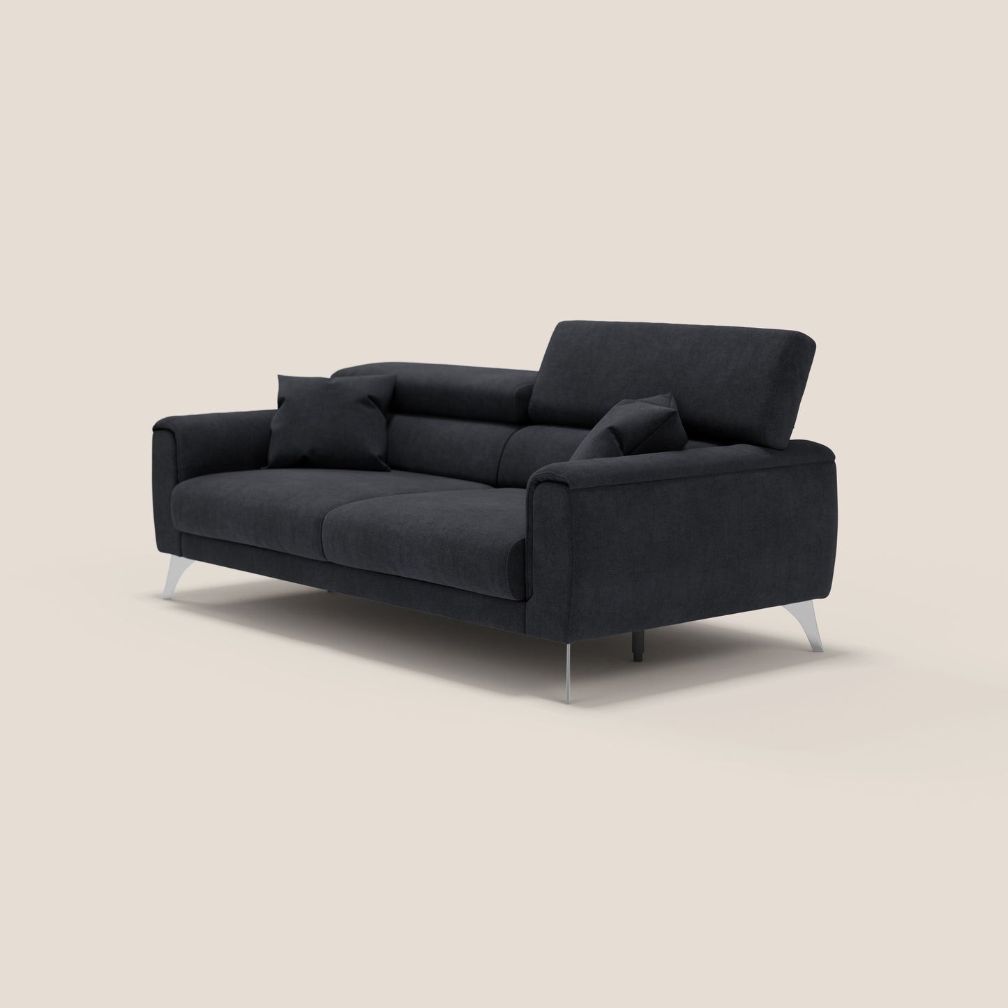 Caravaggio divano con sedute allungabili e poggiatesta reclinabili in tessuto impermeabile T02 nero