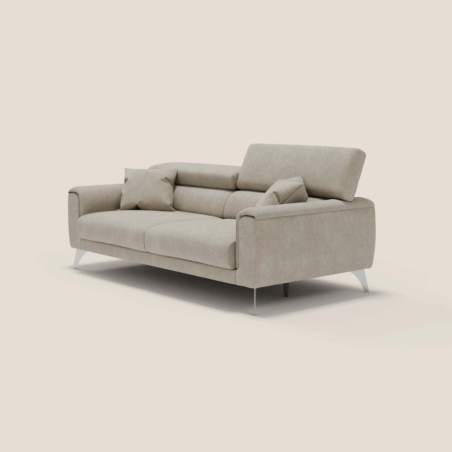 Caravaggio divano con sedute allungabili e poggiatesta reclinabili in tessuto impermeabile T02 panna