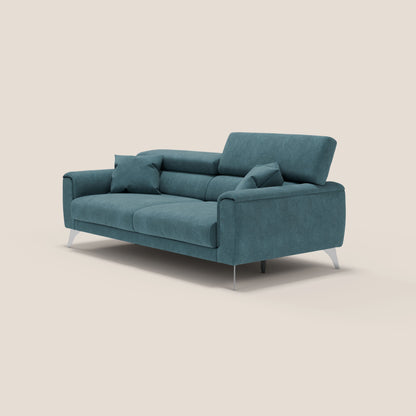 Divano Caravaggio con sedute allungabili e poggiatesta reclinabili in tessuto impermeabile T02 petrolio