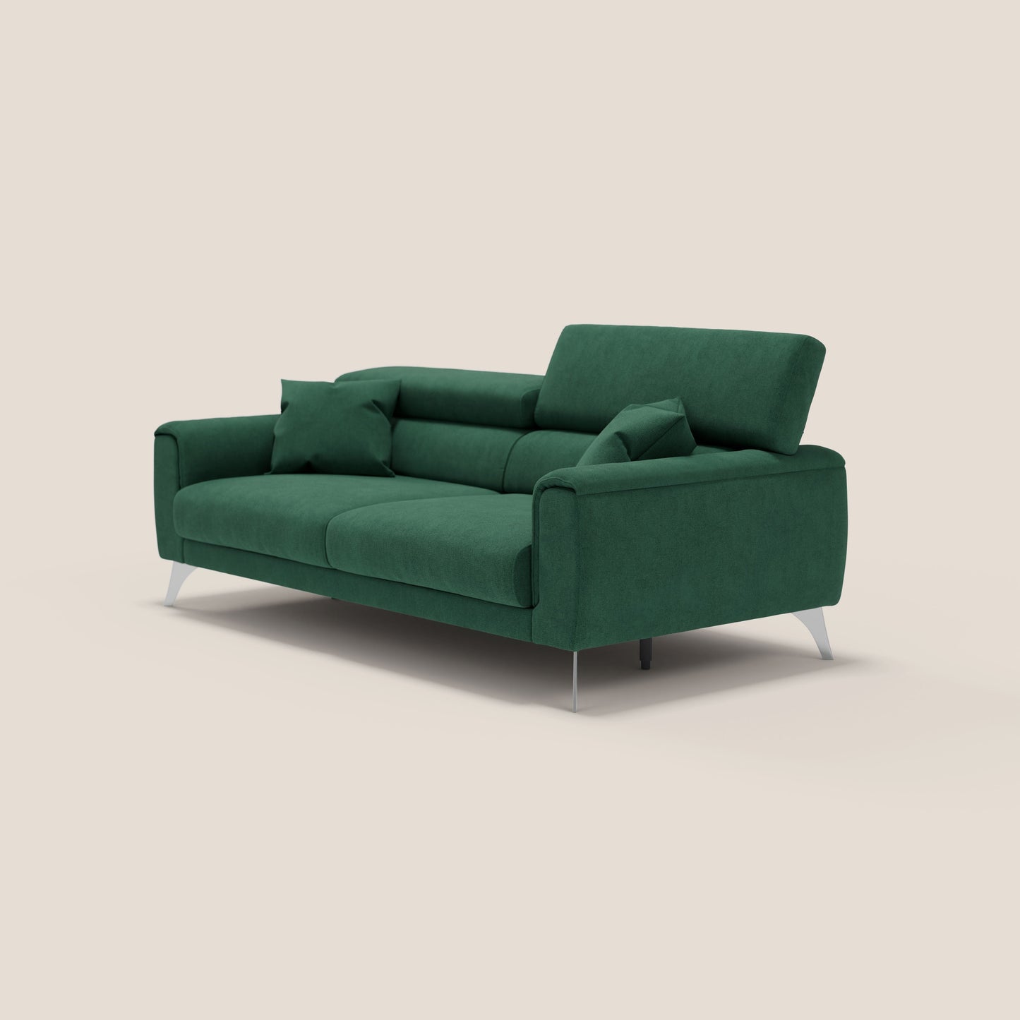 Caravaggio divano con sedute allungabili e poggiatesta reclinabili in tessuto impermeabile T02 verde