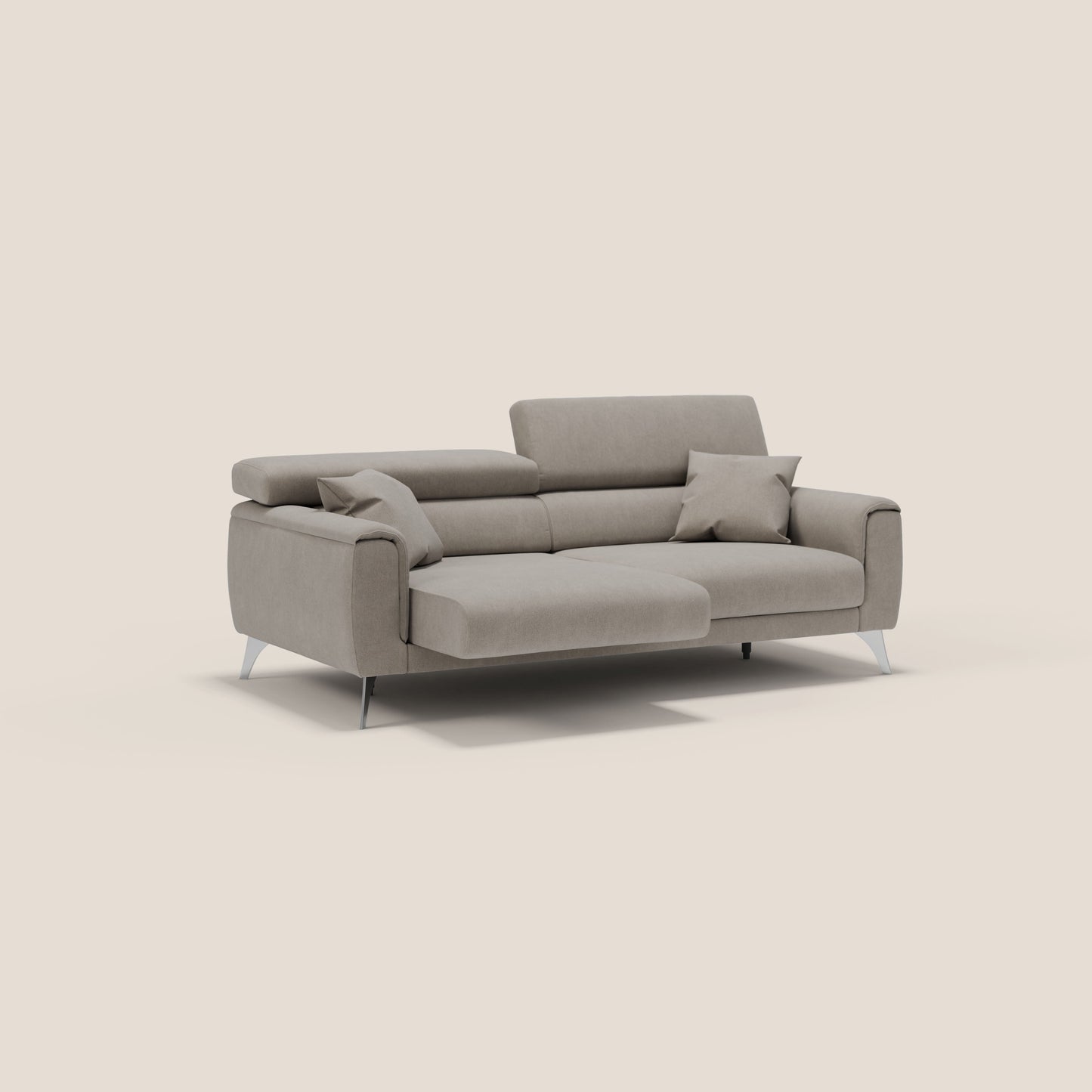 Caravaggio divano con sedute allungabili e poggiatesta reclinabili in tessuto impermeabile T02 beige