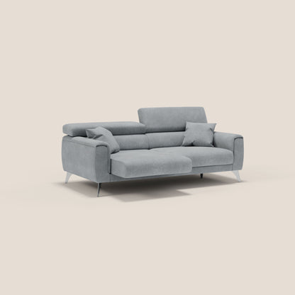 Caravaggio divano con sedute allungabili e poggiatesta reclinabili in tessuto impermeabile T02 grigio chiaro