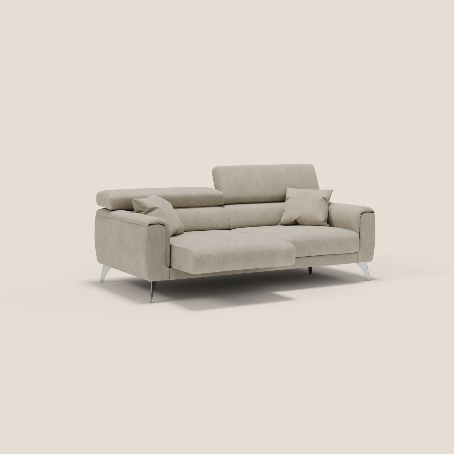 Caravaggio divano con sedute allungabili e poggiatesta reclinabili in tessuto impermeabile T02 panna