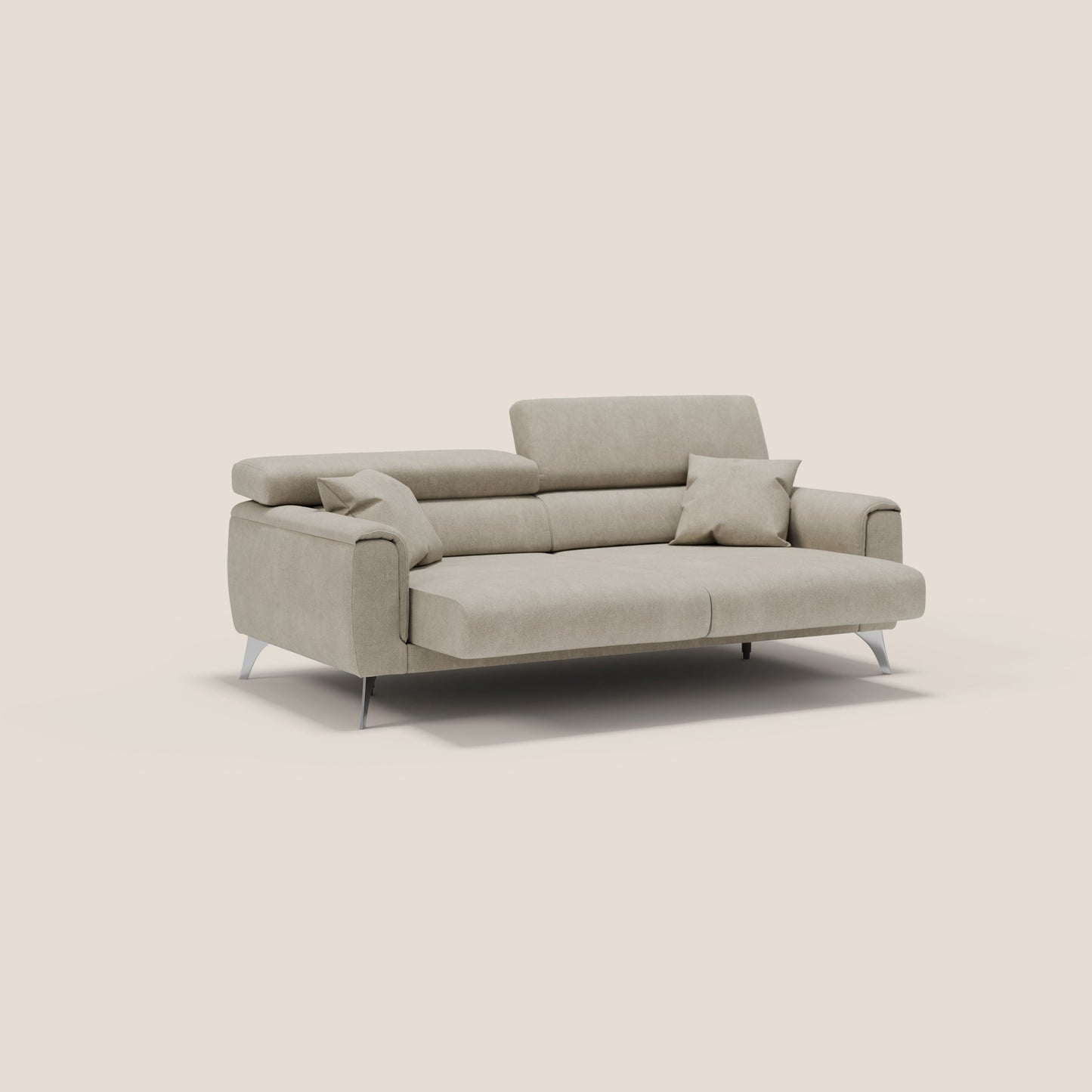 Caravaggio divano con sedute allungabili e poggiatesta reclinabili in tessuto impermeabile T02 panna