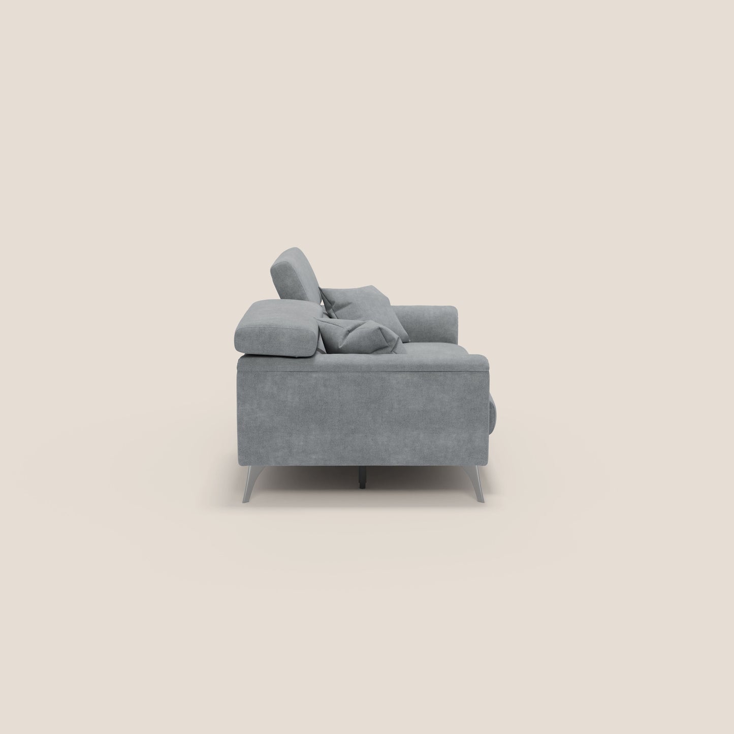 Caravaggio divano con sedute allungabili e poggiatesta reclinabili in tessuto impermeabile T02 grigio chiaro