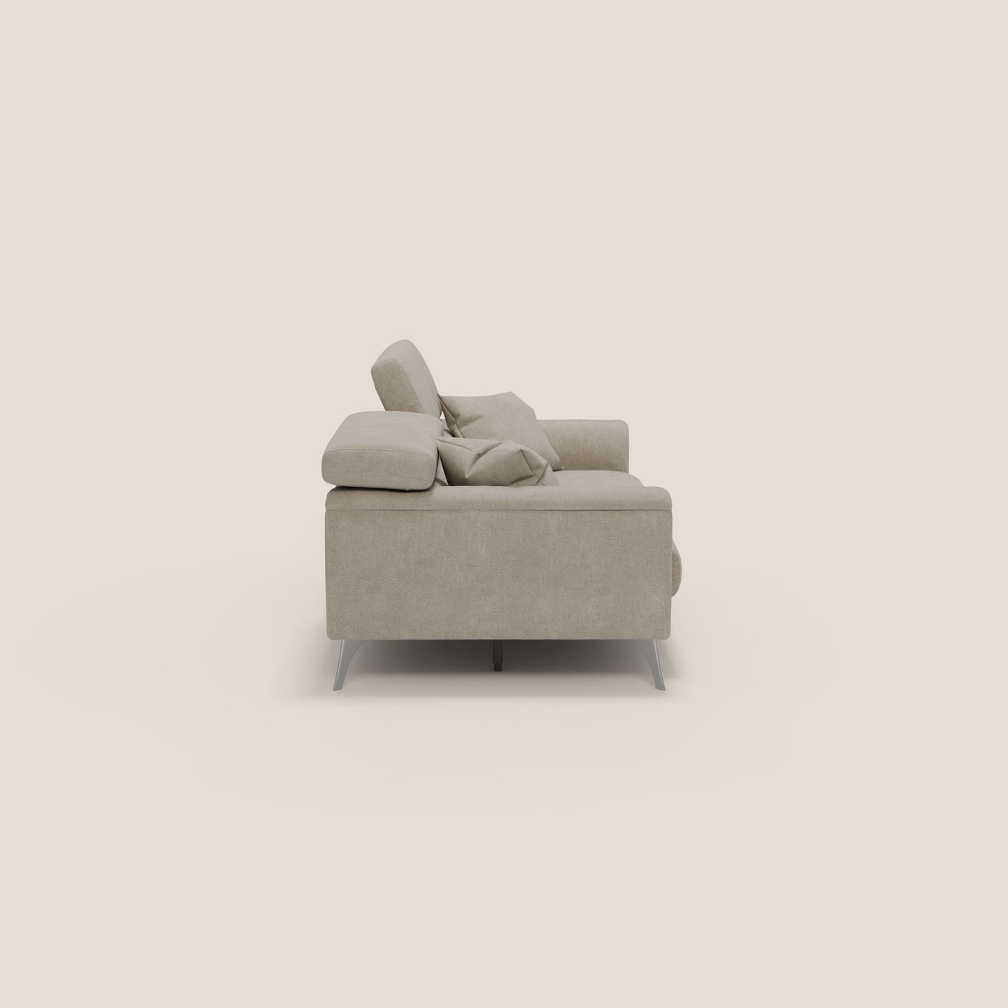 Caravaggio divano con sedute allungabili e poggiatesta reclinabili in tessuto impermeabile T02 panna