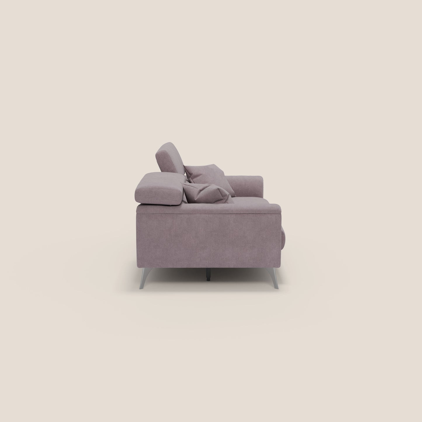 Caravaggio divano con sedute allungabili e poggiatesta reclinabili in tessuto impermeabile T02 rosa