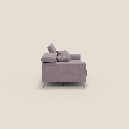 Caravaggio divano con sedute allungabili e poggiatesta reclinabili in tessuto impermeabile T02 rosa