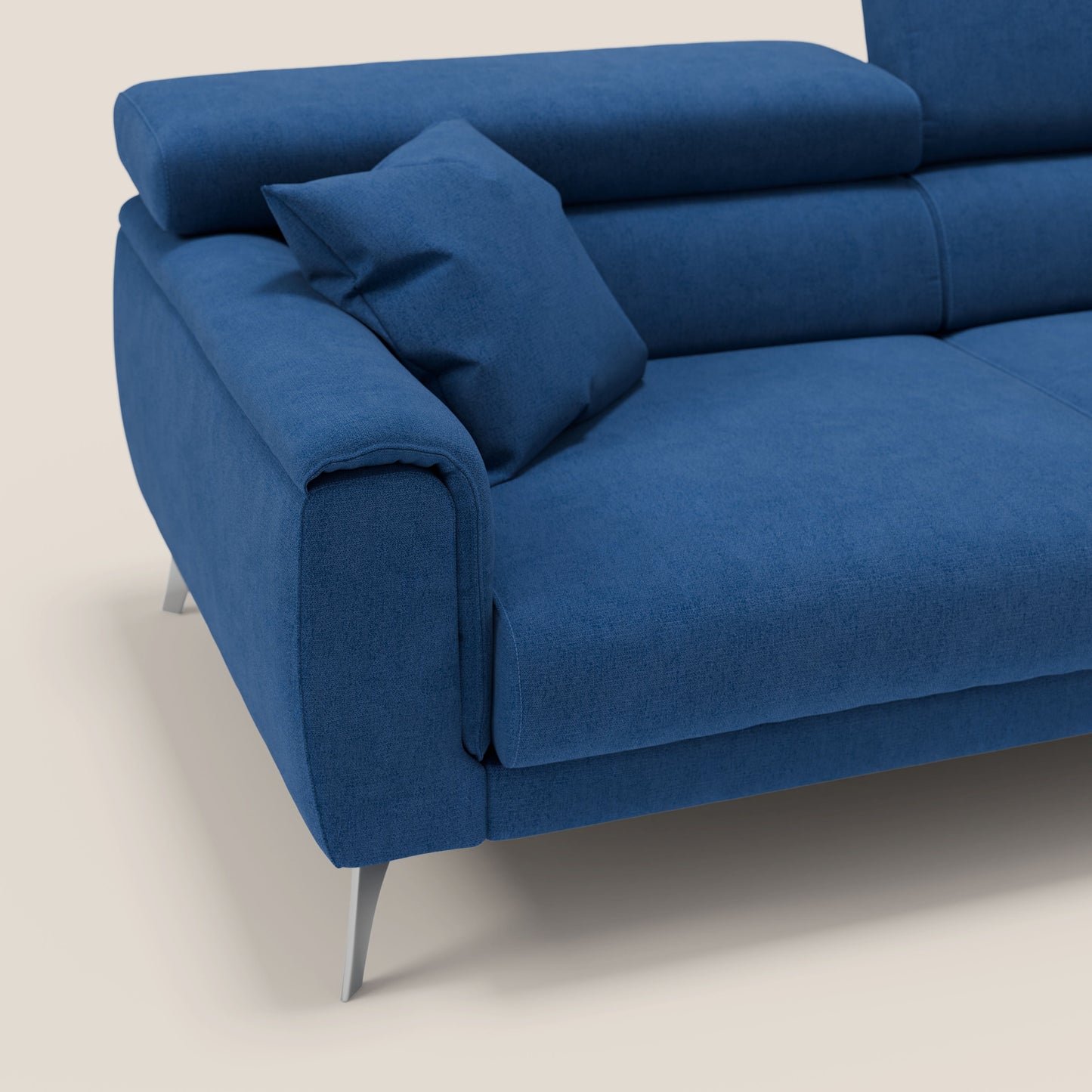 Caravaggio divano con sedute allungabili e poggiatesta reclinabili in tessuto impermeabile T02 blu