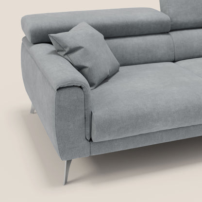 Caravaggio divano con sedute allungabili e poggiatesta reclinabili in tessuto impermeabile T02 grigio chiaro