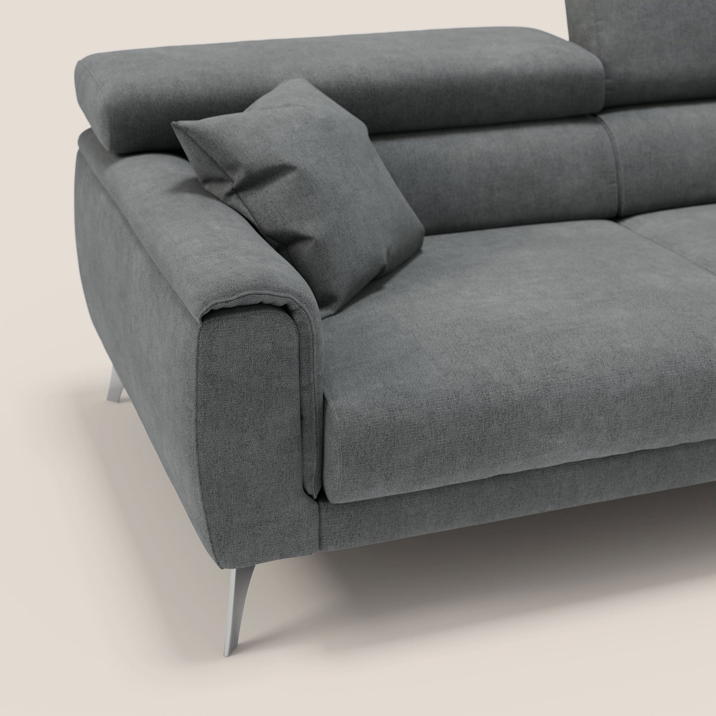 Caravaggio divano con sedute allungabili e poggiatesta reclinabili in tessuto impermeabile T02 grigio