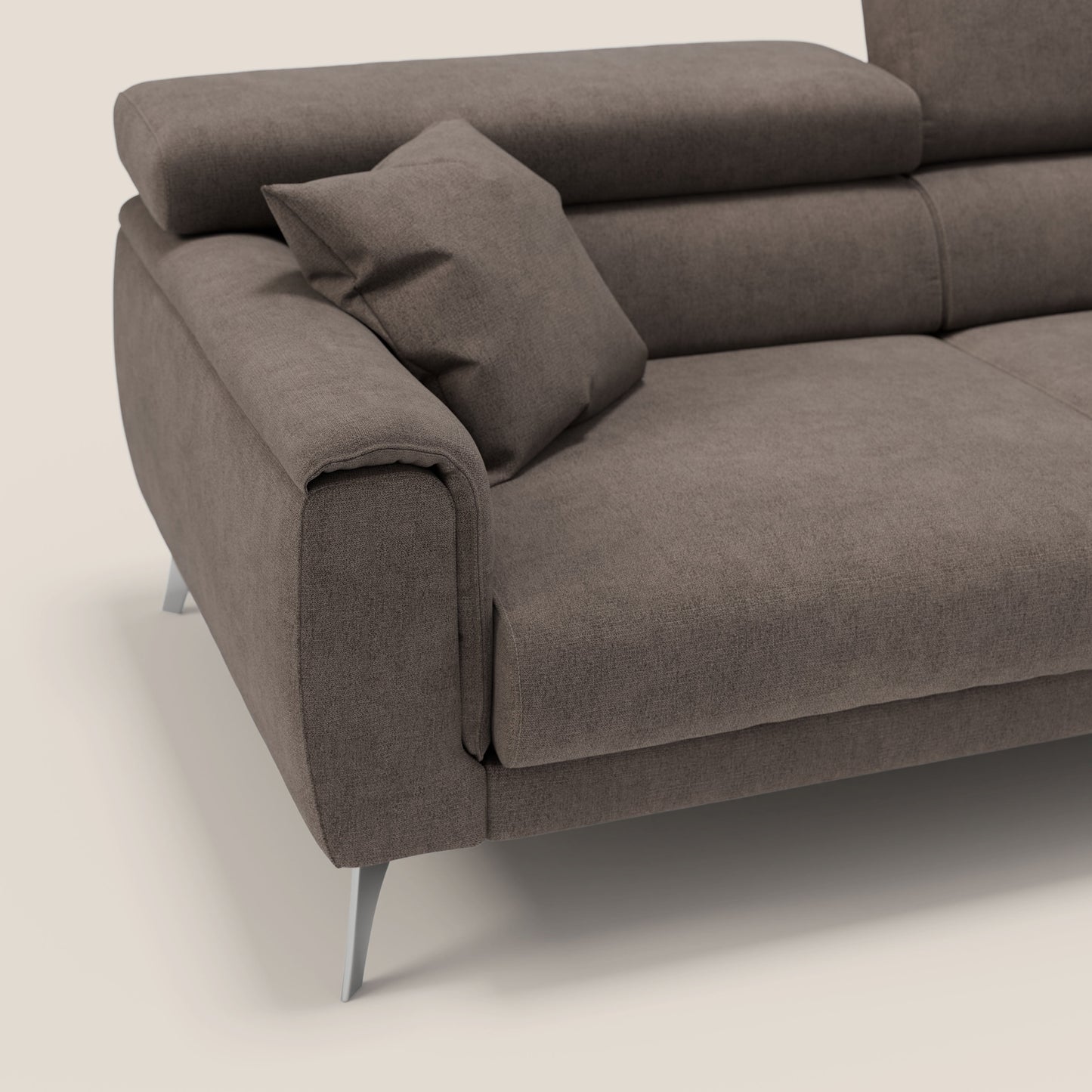 Caravaggio divano con sedute allungabili e poggiatesta reclinabili in tessuto impermeabile T02 marrone