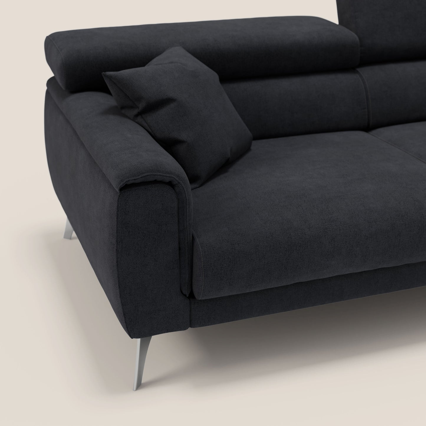 Caravaggio divano con sedute allungabili e poggiatesta reclinabili in tessuto impermeabile T02 nero