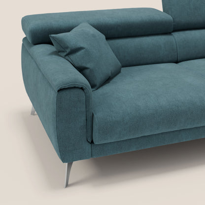 Divano Caravaggio con sedute allungabili e poggiatesta reclinabili in tessuto impermeabile T02 petrolio