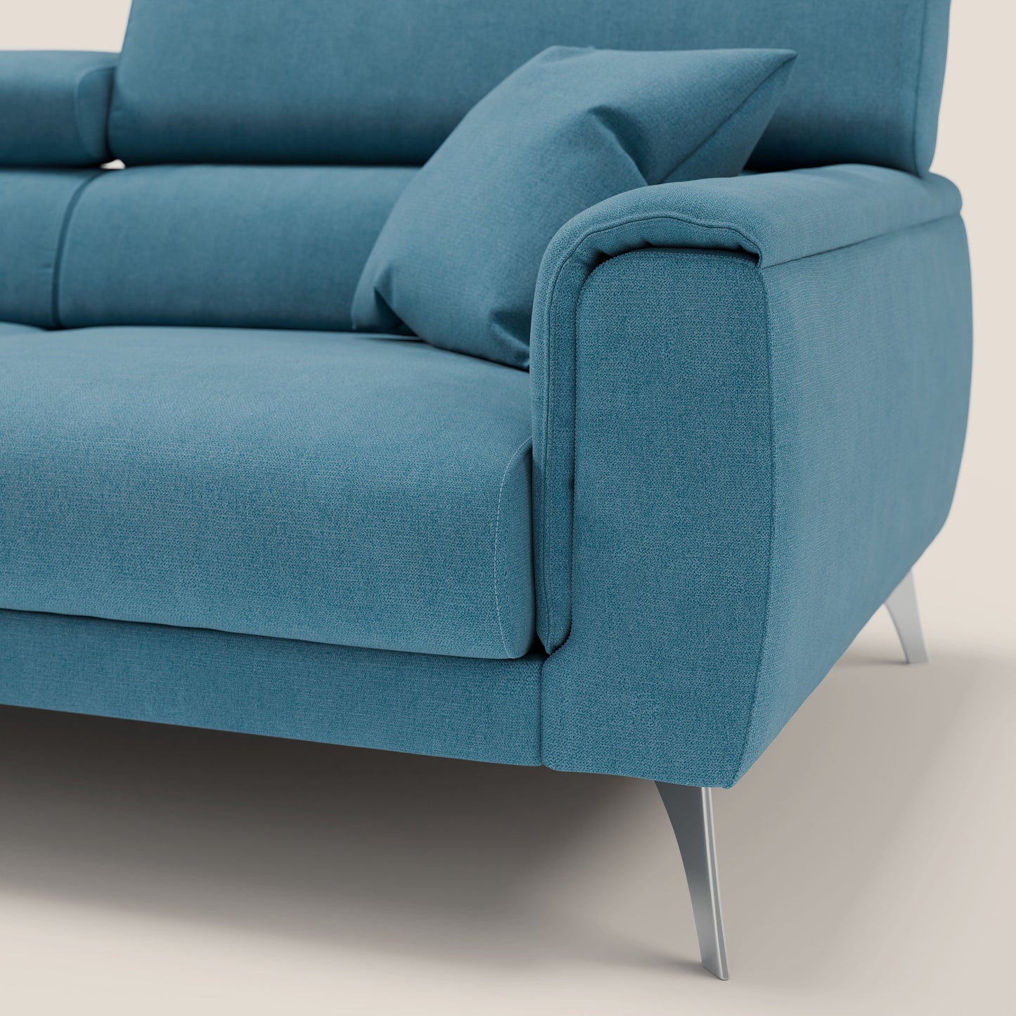 Caravaggio divano con sedute allungabili e poggiatesta reclinabili in tessuto impermeabile T02 azzurro