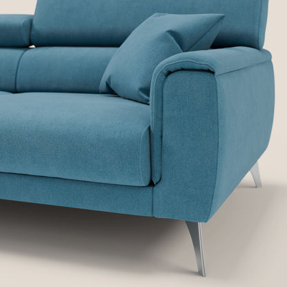 Caravaggio divano con sedute allungabili e poggiatesta reclinabili in tessuto impermeabile T02 azzurro