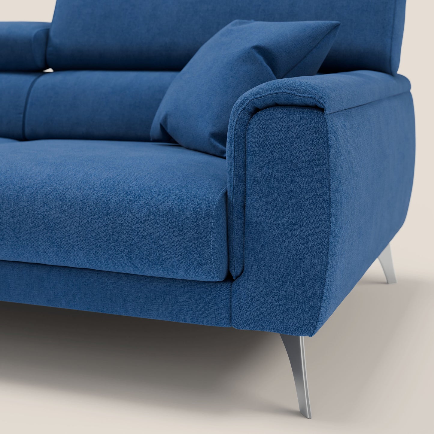 Caravaggio divano con sedute allungabili e poggiatesta reclinabili in tessuto impermeabile T02 blu