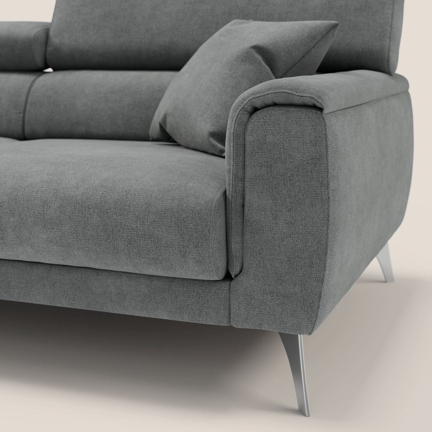 Caravaggio divano con sedute allungabili e poggiatesta reclinabili in tessuto impermeabile T02 grigio