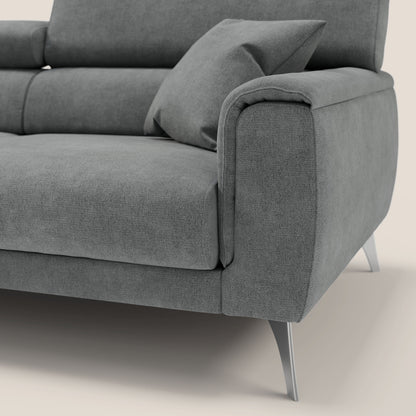 Caravaggio divano con sedute allungabili e poggiatesta reclinabili in tessuto impermeabile T02 grigio