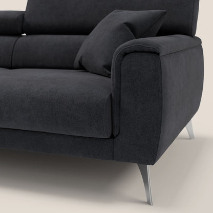 Caravaggio divano con sedute allungabili e poggiatesta reclinabili in tessuto impermeabile T02 nero