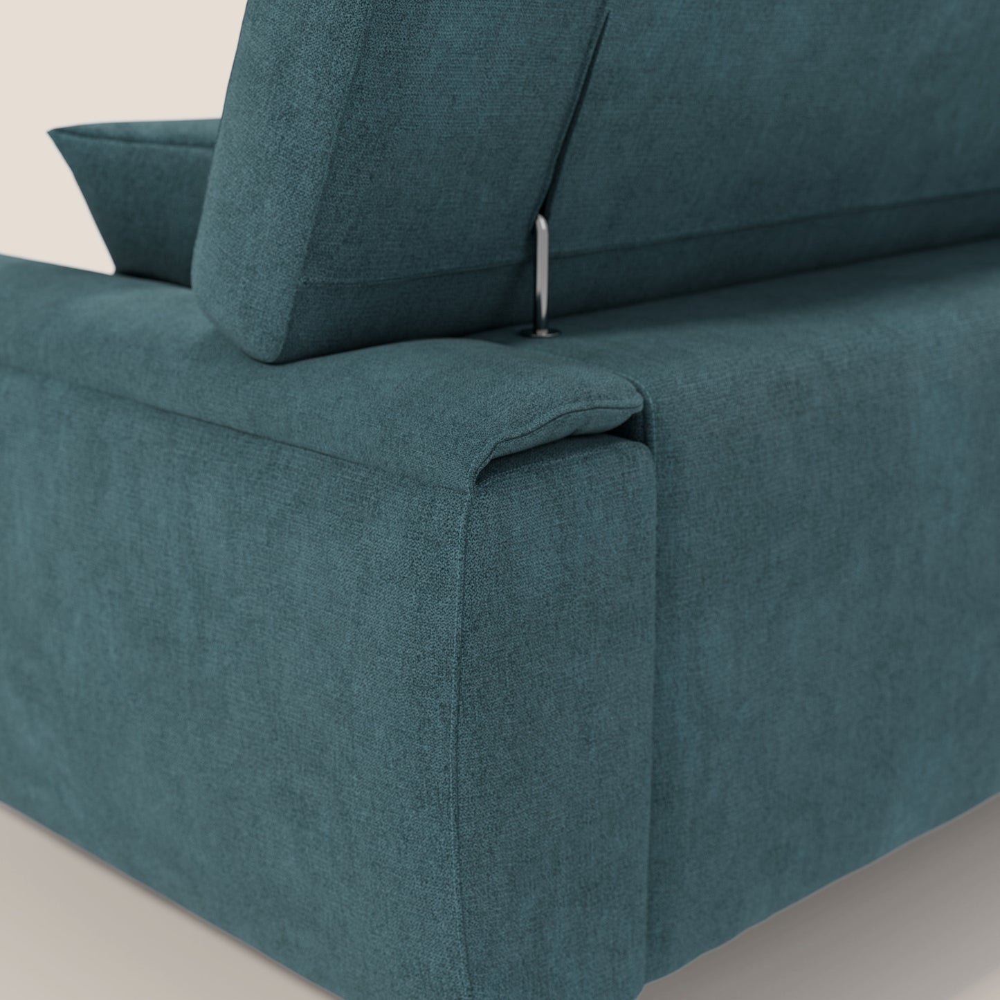 Divano Caravaggio con sedute allungabili e poggiatesta reclinabili in tessuto impermeabile T02 petrolio