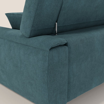 Divano Caravaggio con sedute allungabili e poggiatesta reclinabili in tessuto impermeabile T02 petrolio