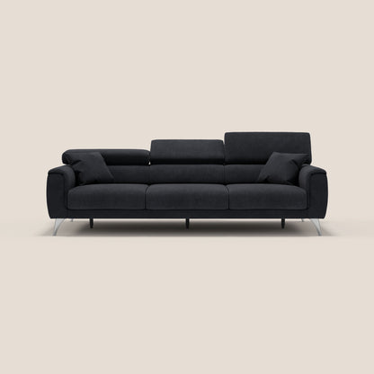 Divano Caravaggio con 3 sedute allungabili indipendenti e poggiatesta reclinabili in tessuto impermeabile T02 nero