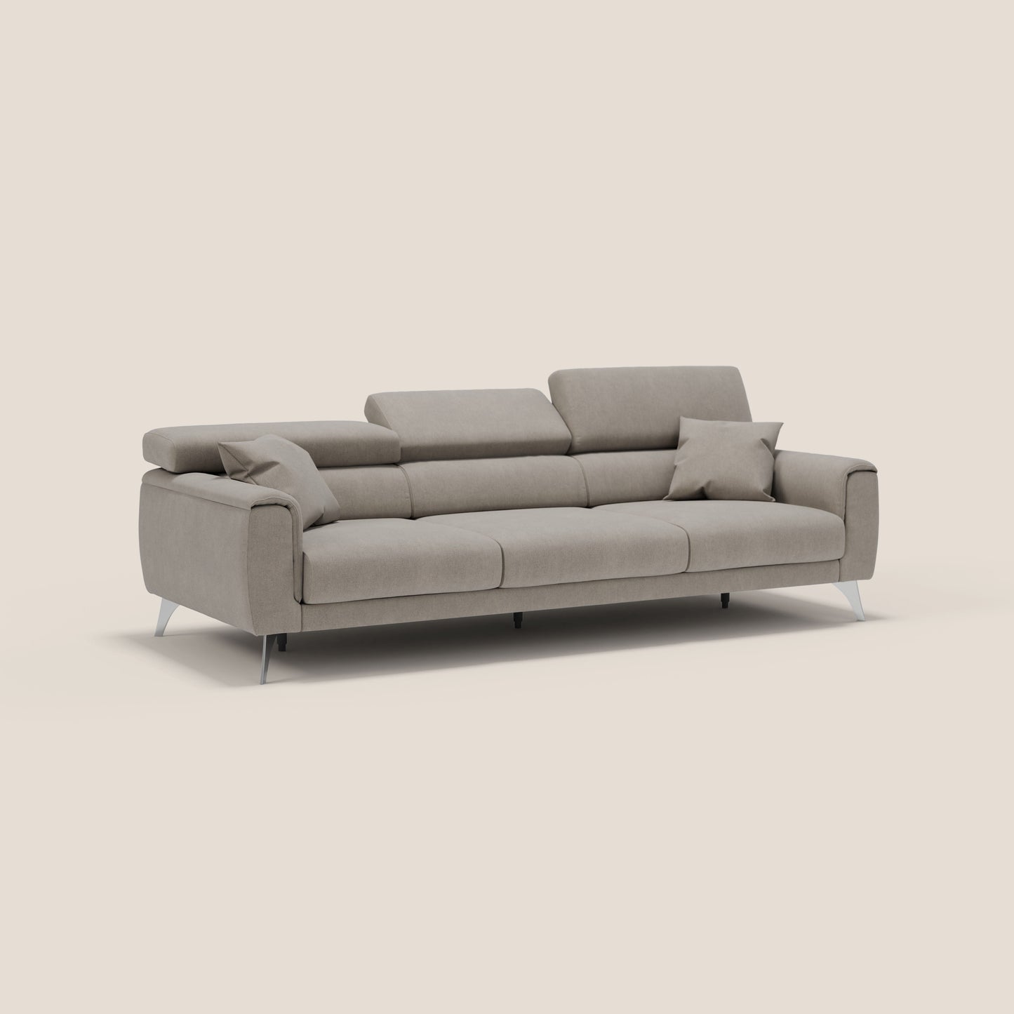 Caravaggio divano con 3 sedute allungabili indipendenti e poggiatesta reclinabili in tessuto impermeabile T02 beige