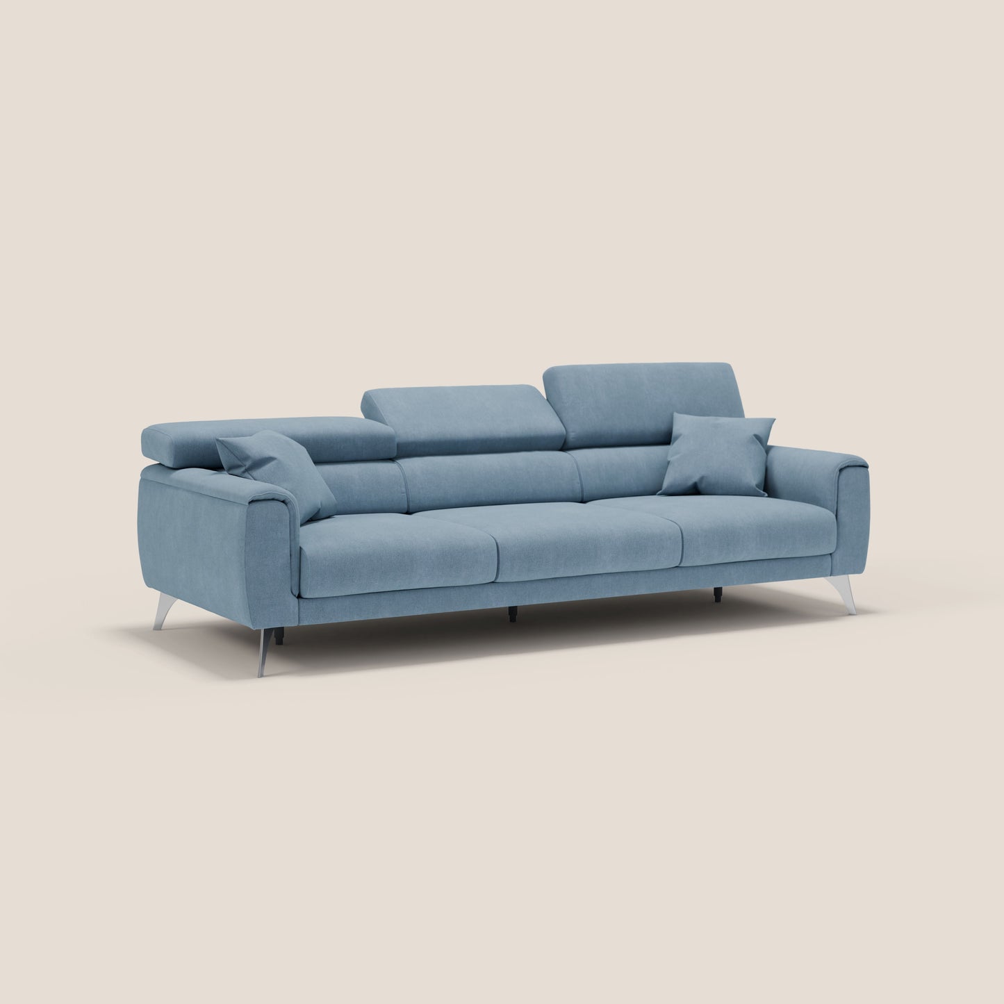 Divano Caravaggio con 3 sedute allungabili indipendenti e poggiatesta reclinabili in tessuto impermeabile T02 carta da zucchero