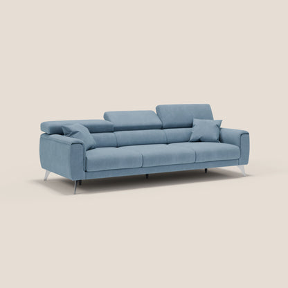 Divano Caravaggio con 3 sedute allungabili indipendenti e poggiatesta reclinabili in tessuto impermeabile T02 carta da zucchero