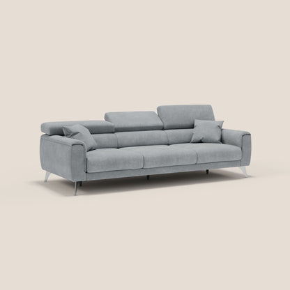 Caravaggio divano con 3 sedute allungabili indipendenti e poggiatesta reclinabili in tessuto impermeabile T02 grigio chiaro