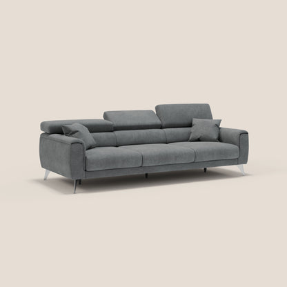 Caravaggio divano con 3 sedute allungabili indipendenti e poggiatesta reclinabili in tessuto impermeabile T02 grigio