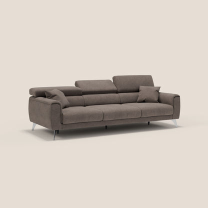 Caravaggio divano con 3 sedute allungabili indipendenti e poggiatesta reclinabili in tessuto impermeabile T02 marrone