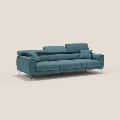 Divano Caravaggio con 3 sedute allungabili indipendenti e poggiatesta reclinabili in tessuto impermeabile T02 petrolio