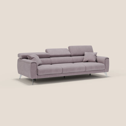 Caravaggio divano con 3 sedute allungabili indipendenti e poggiatesta reclinabili in tessuto impermeabile T02 rosa